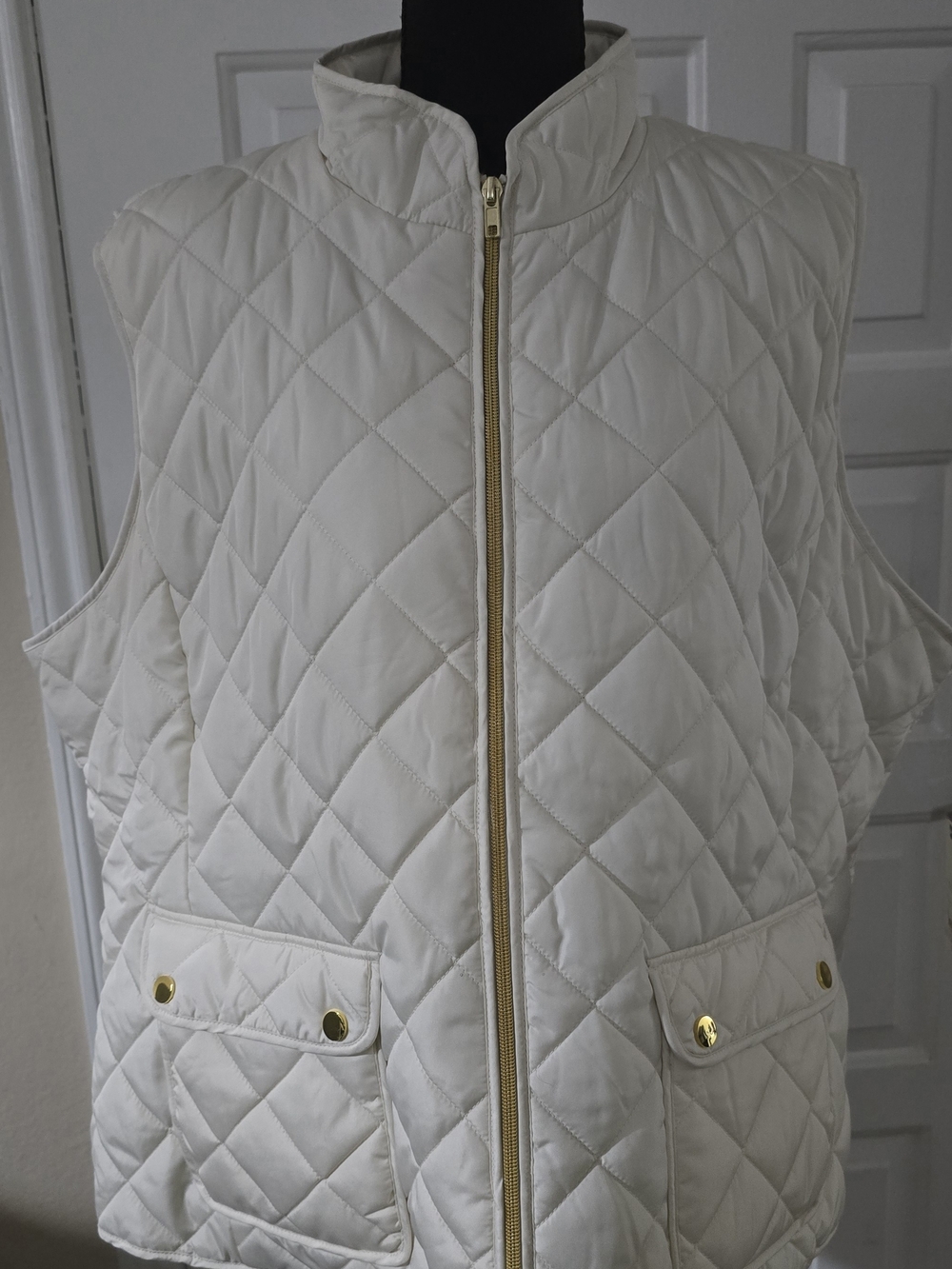 St. John's Bay Cream Quilted Sleeveless Puffer Vest with Gold Accents